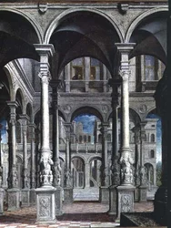 De annunciatie, detail van architectuur, 1545-50 (detail)